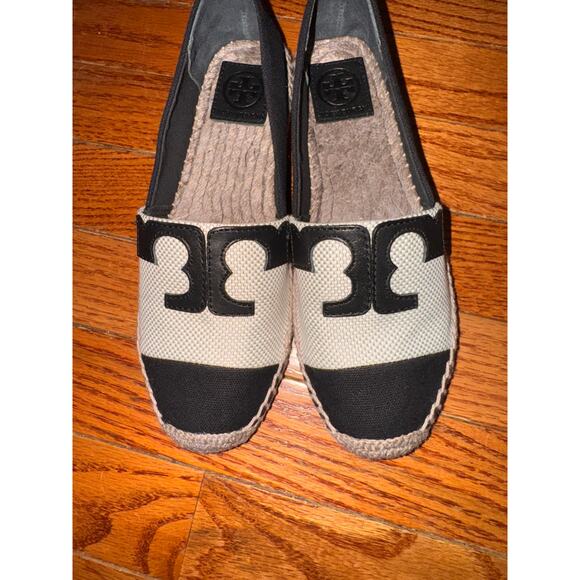 Tory Burch Veranda Espadrille Flats US 6.5 Black Beige Casual Slip-On Shoes NEW - Picture 5 of 8